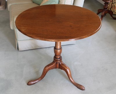 Lot 1241 - George III mahogany circular tilt top table on turned support and tripod base, 76cm diameter