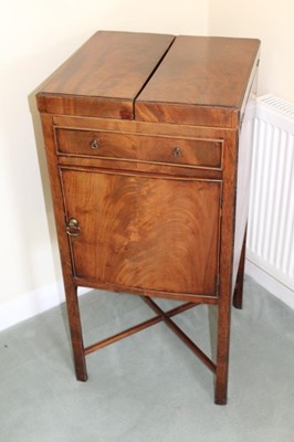 Lot 1242 - George III mahogany washstand bedside cupboard with rising top above a faux drawer and cupboard below, 41cm square x 83cm high