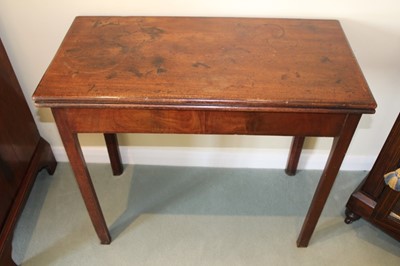 Lot 1243 - George III mahogany tea table with rectangular fold-over top, on square legs, 83cm x 41cm