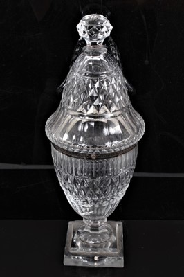 Lot 63 - A George III cut glass jar and cover, with plated mounts