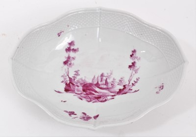 Lot 354 - A German porcelain lozenge shaped dish, painted in puce, circa 1760
