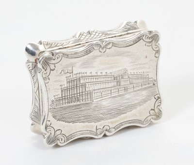 Lot 242 - Victorian silver castle top vinaigrette of shaped rectangular form, Crystal Palace.