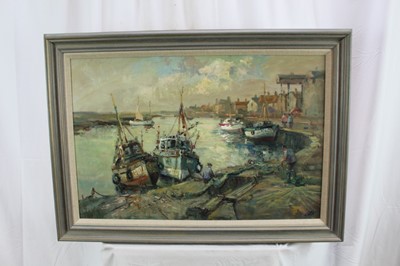 Lot 1047 - Jack Cox (1914-2007) oil on board - Wells Harbour, signed, 50cm x 75cm, framed