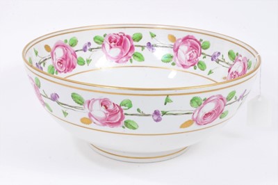 Lot 352 - A French porcelain large bowl, painted with roses, circa 1800