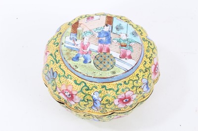 Lot 674 - Chinese Canton enamel yellow ground box and cover