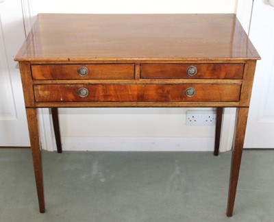 Lot 1255 - 19th century mahogany side table with two short drawers above one long drawer, o square taper legs, 84cm x 47cm