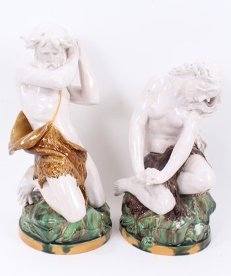 Lot 80 - A pair of 19th century Minton majolica large figures