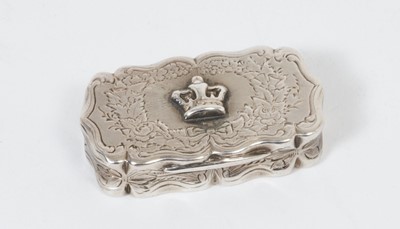 Lot 251 - Victorian silver vinaigrette of shaped rectangular form, with foliate engraved decoration