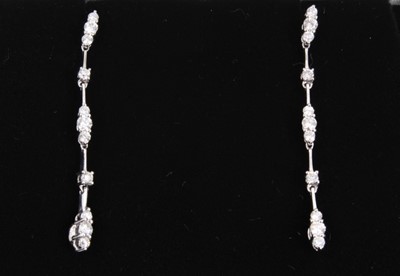 Lot 482 - Pair of diamond drop earrings in 18ct white gold setting estimated total diamond weight approximately 0.70cts
