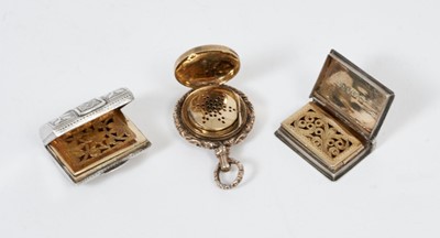 Lot 258 - George III silver vinaigrette in the form of a purse or hand bag,and two others.