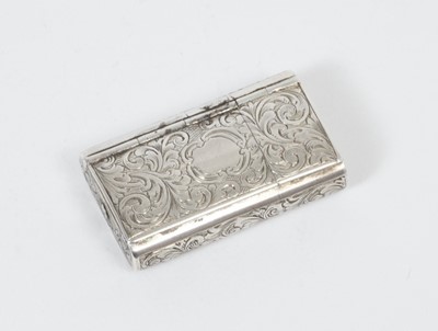 Lot 260 - Unusual Victorian silver wax vesta case of rectangular form with engraved foliate decoration