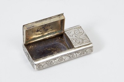 Lot 260 - Unusual Victorian silver wax vesta case of rectangular form with engraved foliate decoration
