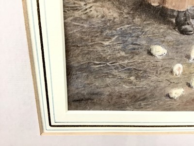 Lot 179 - Victorian English School watercolour - Feeding The Chickens, indistinctly signed, in glazed gilt frame