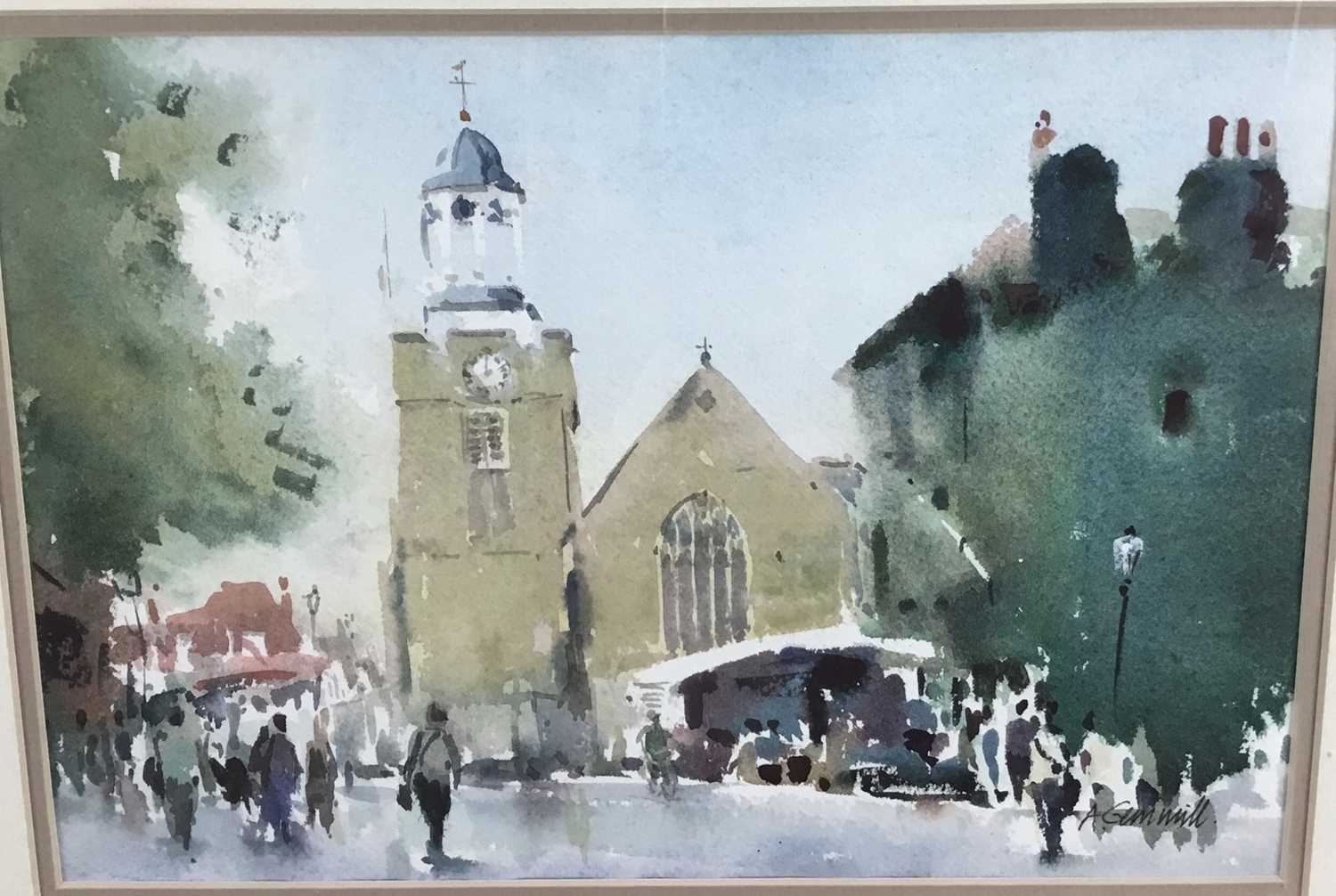 Lot 186 - Andrew Gemmill, contemporary, watercolour - Market Day, Lymington, signed, in glazed frame 
Provenance: Geedon Gallery