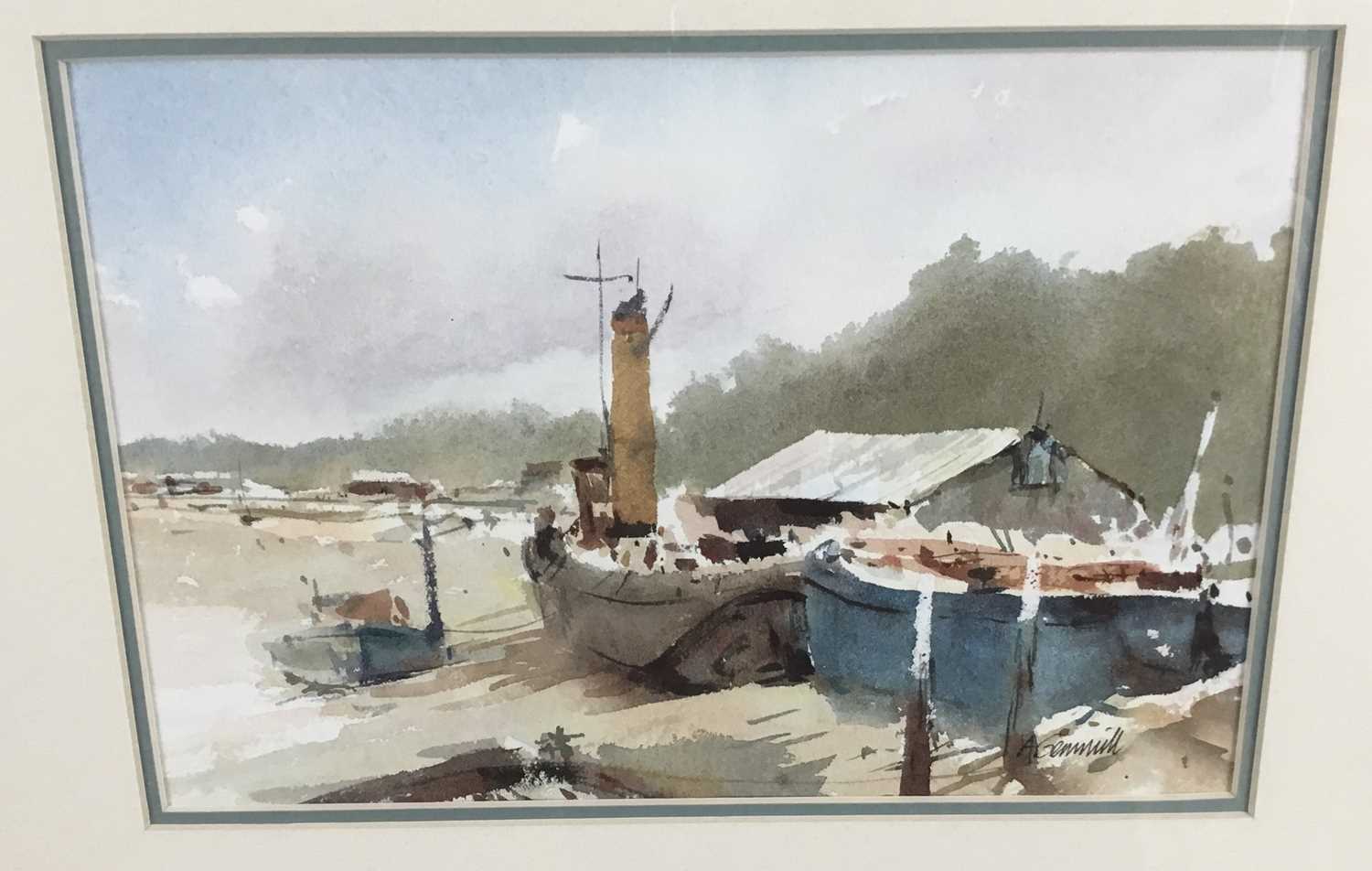 Lot 213 - Andrew Gemmill, contemporary, watercolour - The Old Tug, Maldon, signed, in glazed frame 
Provenance: Geedon Gallery