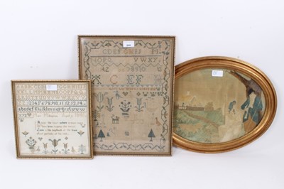 Lot 848 - Early 19th century sampler, early Victorian sampler and an oval Georgian silkwork picture