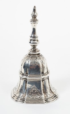 Lot 382 - Victorian silver table bell, in Queen Anne style with chased decoration, (London 1896), maker H B, all at 6ozs 11.4cm in length