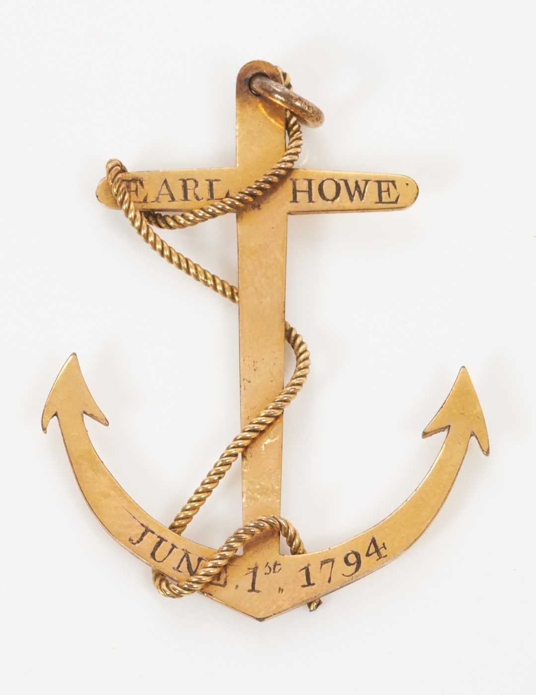 Lot 10 - A rare George III gold plated commemorative anchor pendant