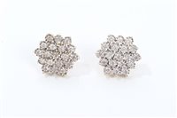 Lot 512 - Pair diamond cluster earrings, each cluster...