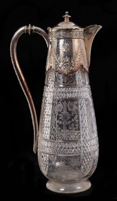 Lot 123 - A late Victorian plated and cut and engraved glass claret jug – Curzon presentation inscription to cover