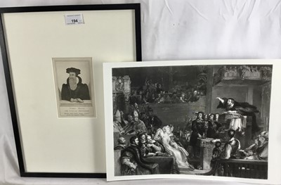 Lot 194 - Antique black and white engraving - portrait of John Knox, The Scottish Reformer, 15cm x 9.5cm, overall framed size 43cm x 33cm, together with an engraving after Sir David Wilkie depicting John Kno...