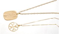 Lot 516 - Gold (9ct) Ingot-style pendant on chain and...