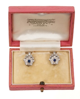 Lot 409 - Pair of Art Deco sapphire and diamond earrings