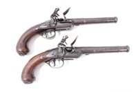 Lot 908 - Fine pair Georgian flintlock cannon barrel...