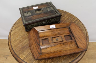 Lot 1380 - Regency rosewood pen tray with lidded centre together with regency brass inlaid pen tray with drawer