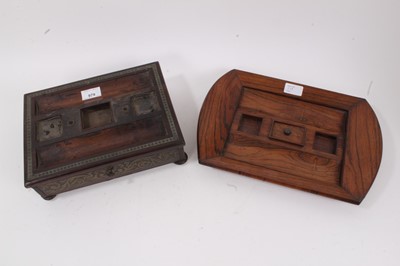 Lot 979 - Regency rosewood pen tray with lidded centre together with a Regency brass inlaid pen tray with drawer