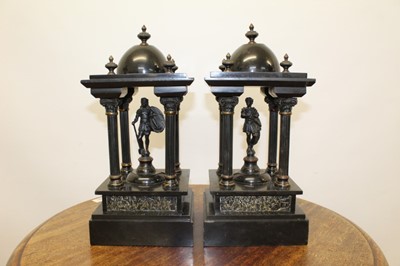 Lot 1381 - Pair late 19th century Classical bronze figures beneath portico