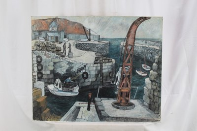 Lot 29 - *Dione Page (1936-2021) pastel and gouache on paper laid on card - 'Charlestown Cornwall', signed titled and dated '01, 75cm x 60cm, unframed