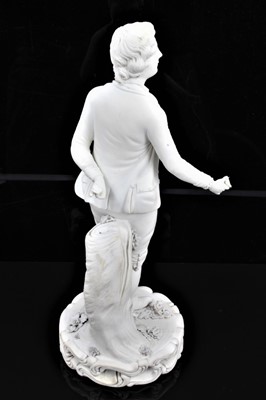 Lot 57 - A Derby bisque figure of a gardener, late 18th/early 19th century, shown standing on a scrollwork base, incised model number 361, 26cm high