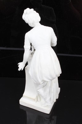 Lot 58 - A Derby bisque figure of a female gardener, late 18th/early 19th century, shown tending to a potted plant standing on a plinth, incised model number 359, 23.5cm high