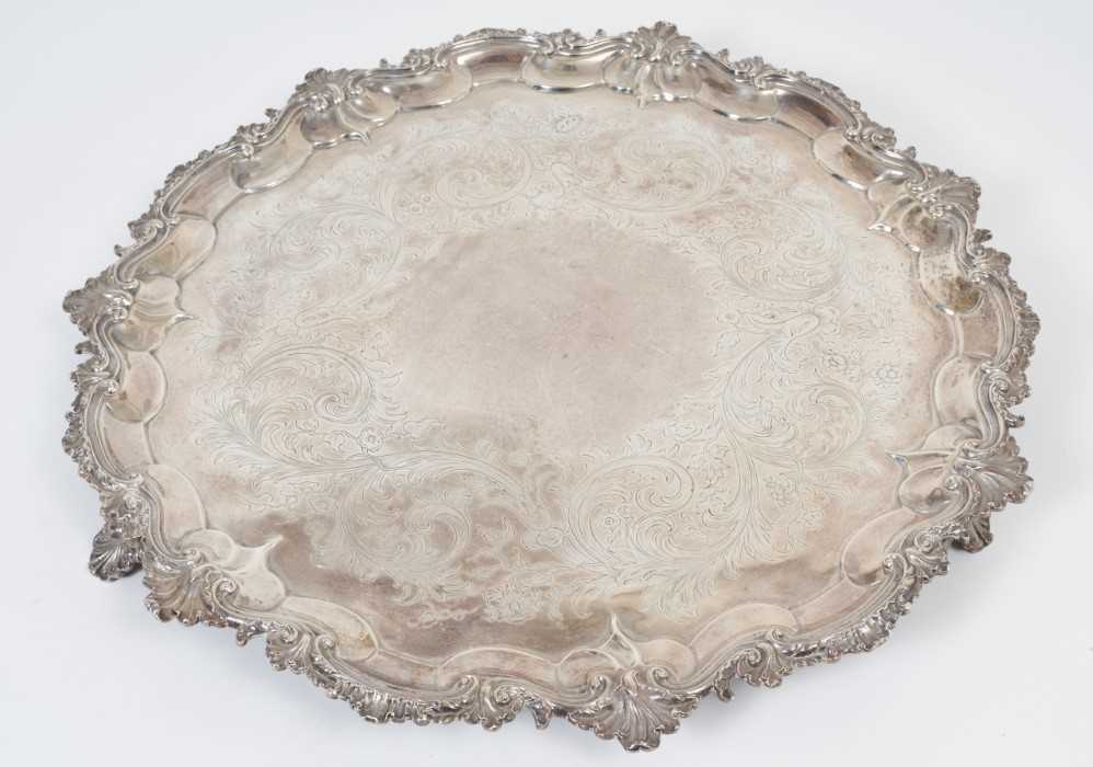 Lot 261 - Large, fine quality, George II silver salver of circular form.