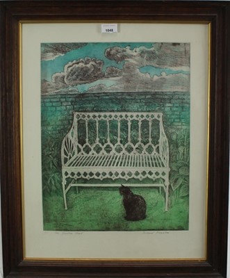 Lot 1048 - *Richard Bawden (b.1936) signed artists proof etching - 'The Garden Seat', 58cm x 45.5cm, in glazed frame