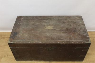 Lot 1342 - Early 19th century teak and brass bound sea chest, brass engraved plaque