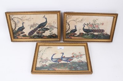 Lot 782 - Set of three 19th century Chinese pith paintings depicting exotic birds.