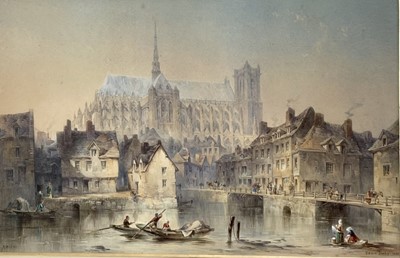 Lot 1301 - Edwin Thomas Dolby (act.1849-1895) watercolour - Amiens Cathedral, signed, dated 1861 and titled, 33cm x 52cm, in glazed gilt frame