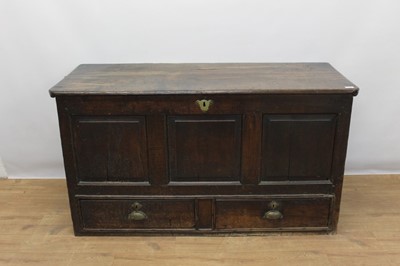 Lot 1344 - 18th century panelled oak mule chest