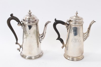 Lot 388 - Georgian style silver coffee pot and electro plate coffee pot of very similar design