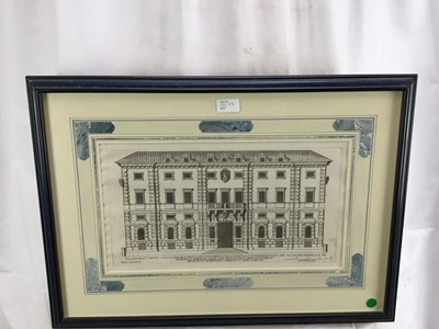 Lot 55 - Two antique black and white engravings - Italian Palazzos, in decorative marbled mounts and painted frames
