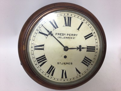 Lot 669 - Victorian wall clock with painted 10" circular dial signed 'Frederick Perry 130 Jermyn St, St James' single fusee movement in mahogany case , pendulum present