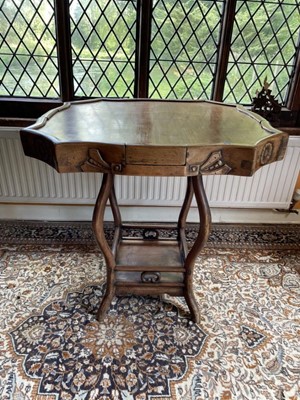 Lot 1208 - Chinese hardwood mahjong table with shaped top and four frieze counter drawers, on shaped supports and undertier, 82cm wide