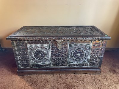 Lot 1228 - Antique Zanzibar brass studded chest, 96cm...