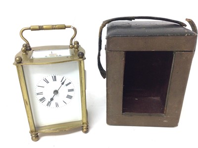 Lot 673 - 1960s French carriage clock in brass case 14cm in leather carrying case