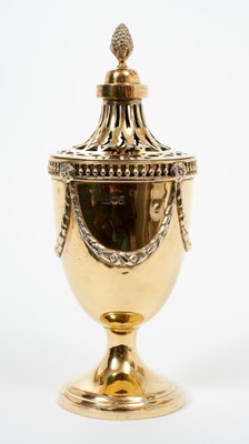 Lot 272 - Early George V silver gilt sugar urn in the form of a vase, with blue glass liner