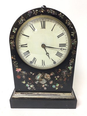 Lot 674 - Victorian papier mâché mantel clock with convex glass, 8 day striking movement, with associated bracket.