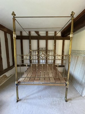 Lot 1201 - Victorian brass four poster bed