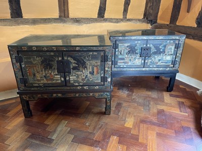 Lot 1213 - A near pair of Chinese painted and lacquered side cabinets